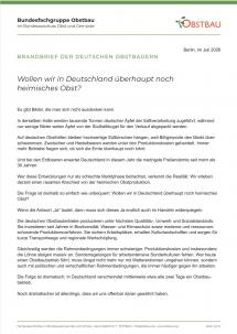 Brandbrief der deutschen Obstbauern 